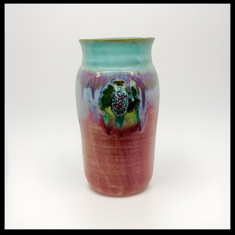 Colorful Art Pottery Drip Glaze Grape Wine Chiller Vase By Marsha Dowshen 10”